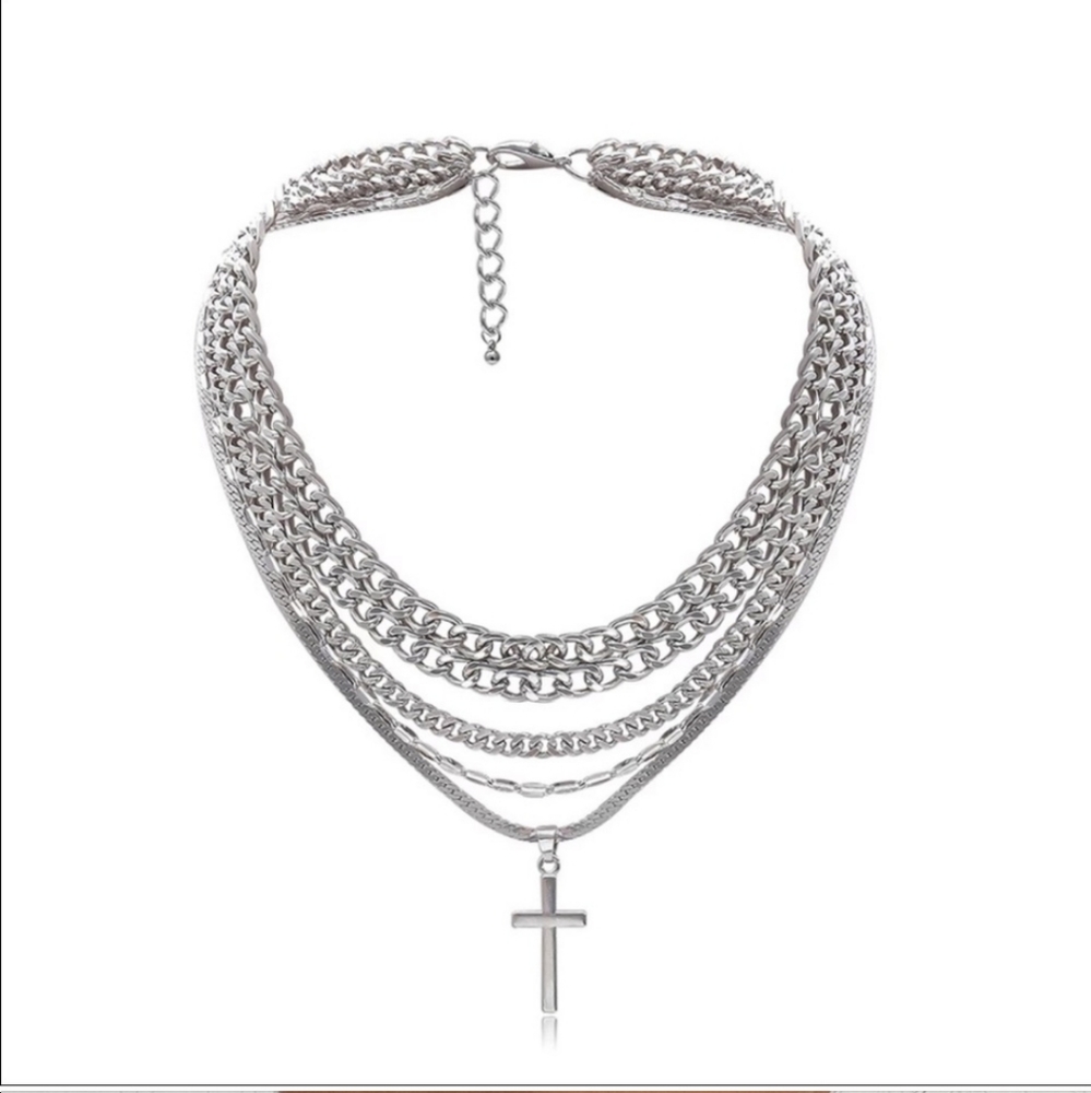New Cross Female Silver Color Thick Chain Necklace - Picture 2 of 7